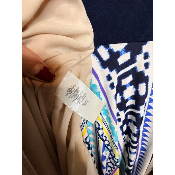 Anthropologie 4 Eliza J $158 Boho Crepe de Chine Maxi Dress Jersey Geometric S - Picture 8 of 8